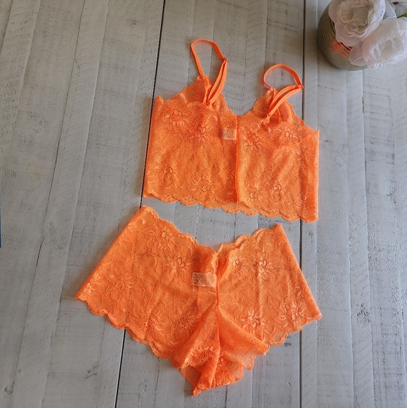 Pure Romance Other - Lace Bralette and Shorts Set Orange Pure Romance Woke Up Like This New! Sz Small